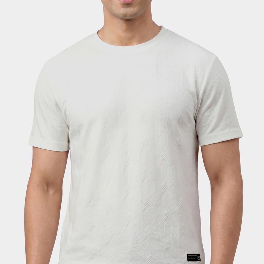 Men's Bright Snow White Round Neck Casual T-Shirt, सफ़ेद, large