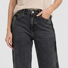Women's Dark Grey Straight Fit Braided Side Tape Jeans, गहरा ग्रे, small