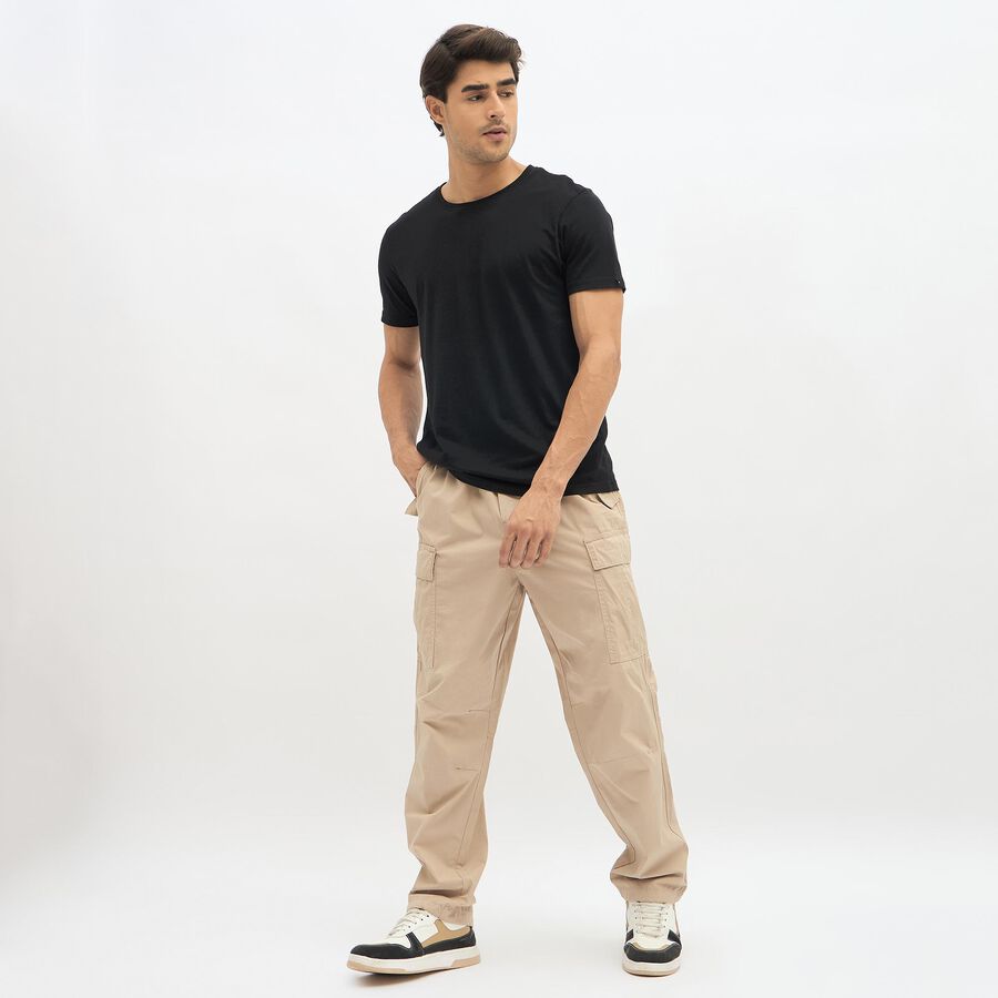 Men's Muted Beige Slim Fit Cargo Trousers, Beige, large image number null