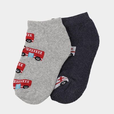 Boys' Grey and Navy Regular Fit Vehicle Print Pack of 2 Socks