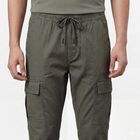 Men's Green Slim Fit Flat-Front Casual Trousers, Light Green, small