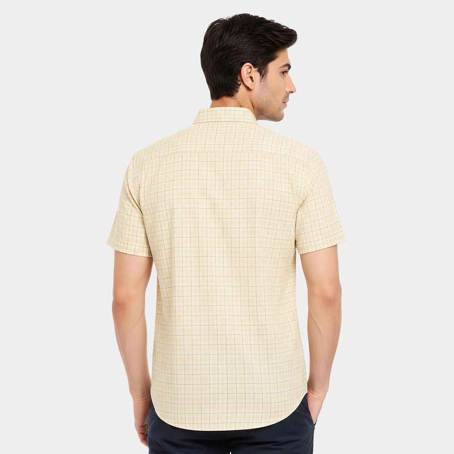 Men's Beige Cotton Half Sleeve Spread Collar Regular Fit Casual Shirt, Beige, large