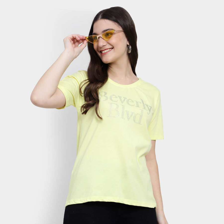 Cotton Round Neck T-Shirt, Yellow, large image number null