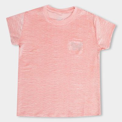 Girls' Light Pink Round Neck Casual Printed T-Shirt