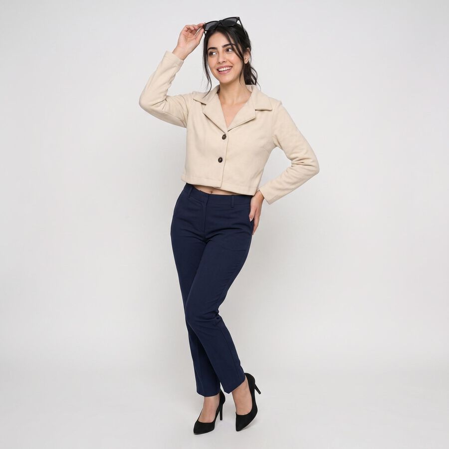 Women Off White Single-Breasted Cropped Blazer, Off White, large