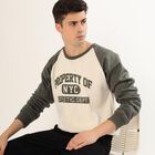 Men's White and Olive Green Crew Neck Casual Sweatshirt, Off White, small image number null