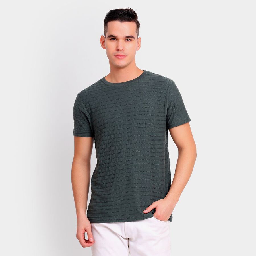 Men's Round Neck Half Sleeves T-Shirt, गहरा हरा, large image number null