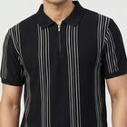 Men Black Collared Casual T-Shirt, Black, small