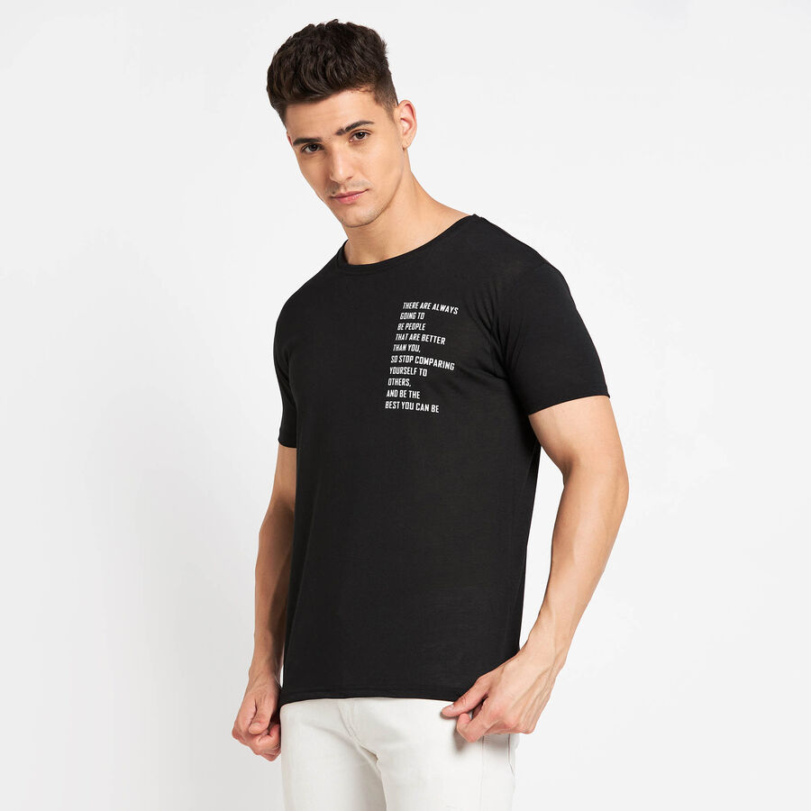 Round Neck T- Shirt, Black, large image number null