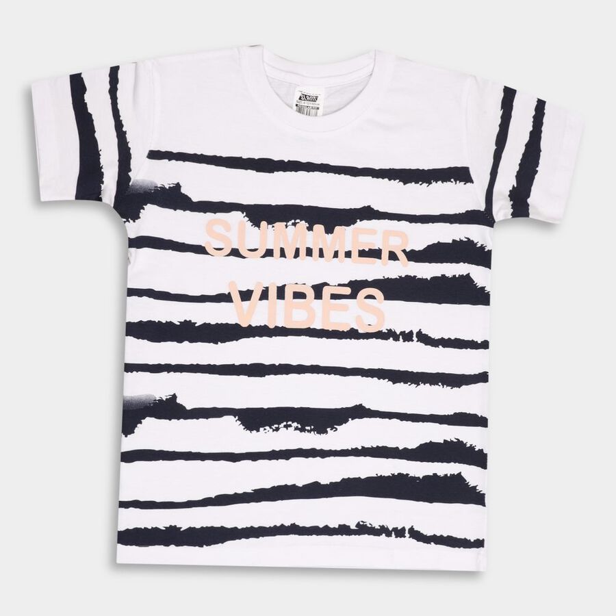 Boys Cotton Stripes T-Shirt, White, large image number null