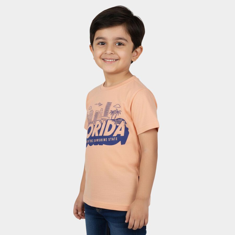 Boys Orange Round Neck Casual T-Shirt, Orange, large