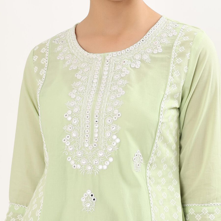 Girls Light Sage Green Cotton Embroidered Ethnic Set, Light Green, large image number null