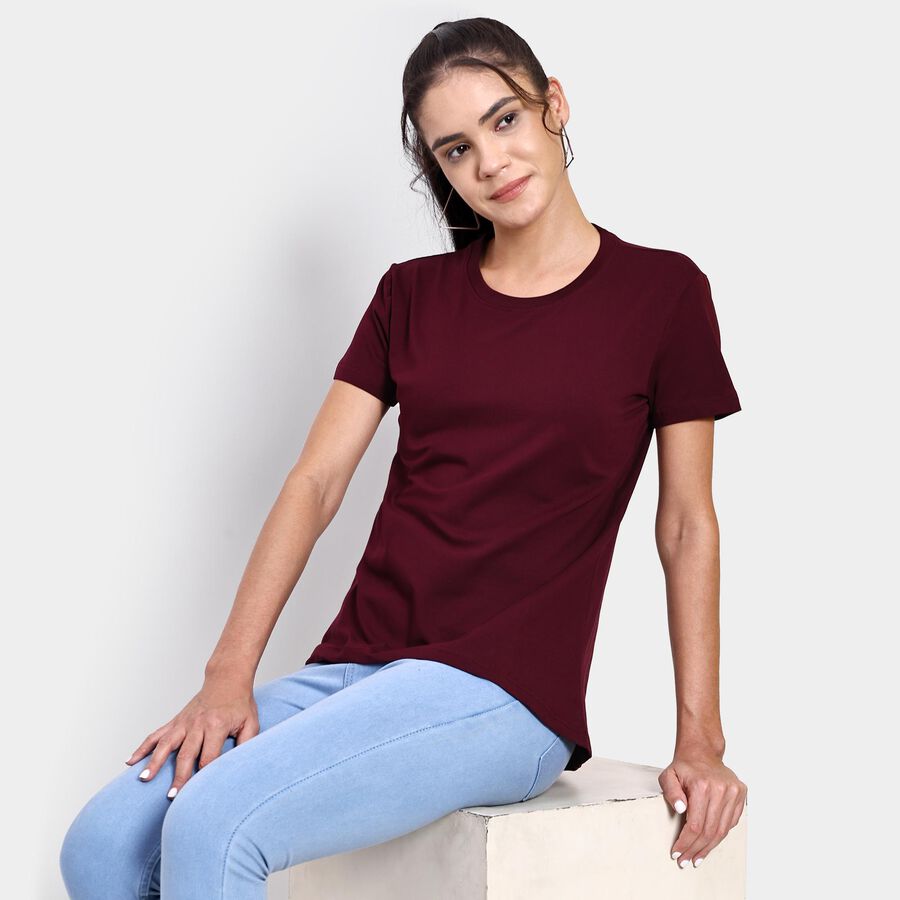 Ladies' Round Neck T-Shirt , Wine, large image number null