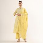 Women's Bright Mustard Yellow Mandarin Collar Embroidered Kurta, Yellow, small image number null