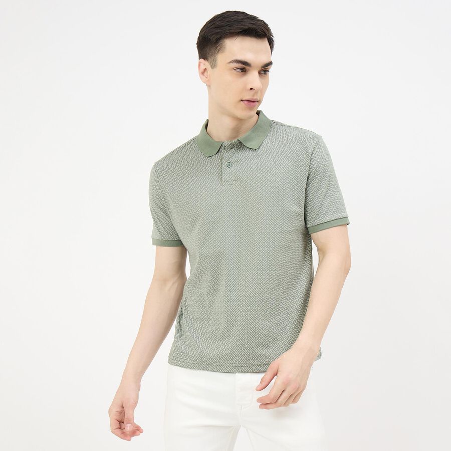 Men's Mint Cotton Polo Neck Preppy T-Shirt, हल्का हरा, large