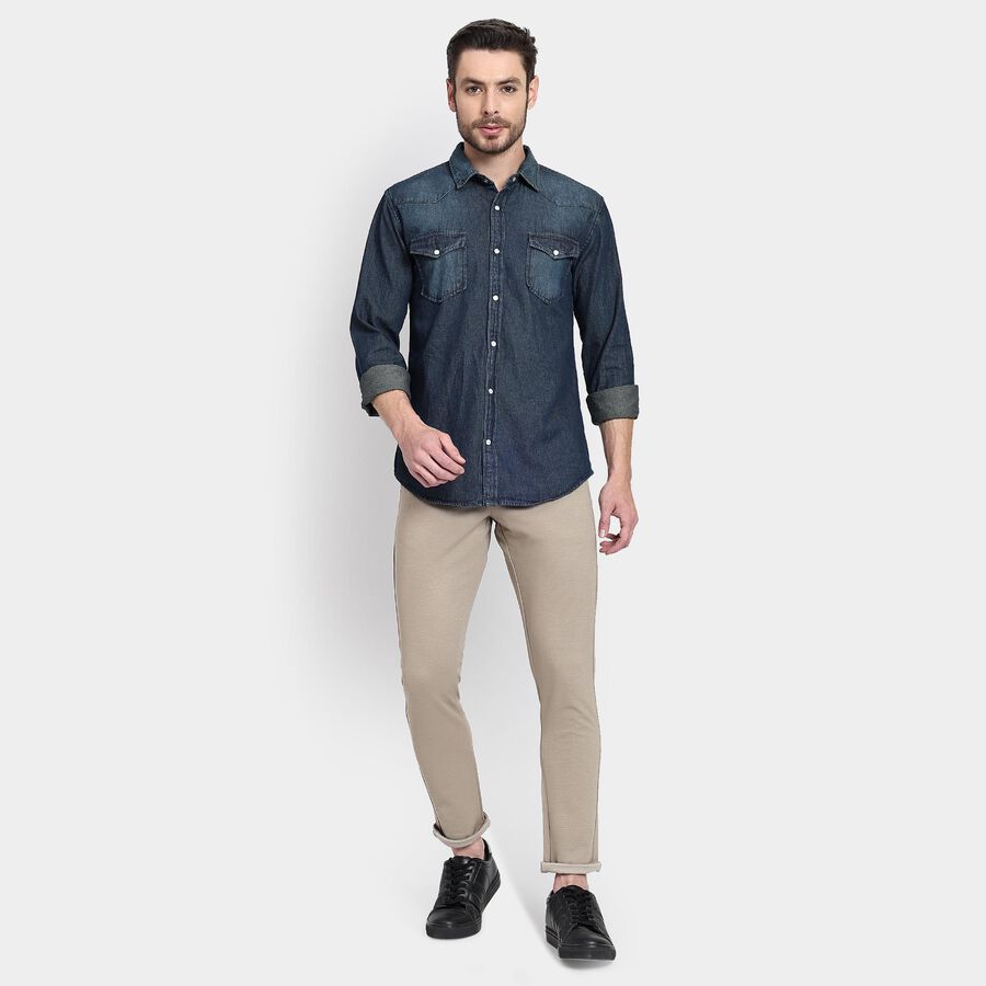 Men's 100% Cotton Casual Shirt, Dark Blue, large image number null