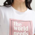 Women's Bright White Cotton Round Neck Printed T-Shirt, White, small image number null