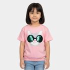 Girls Pink Cotton Round Neck Regular T-Shirt, हल्का गुलाबी, small