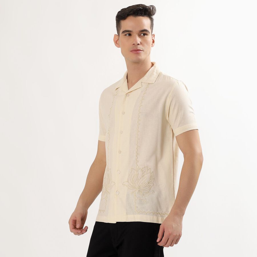 Men's Off-White Cotton Blend Half Sleeve Cuban Collar Casual Shirt, ऑफ व्हाइट, large image number null
