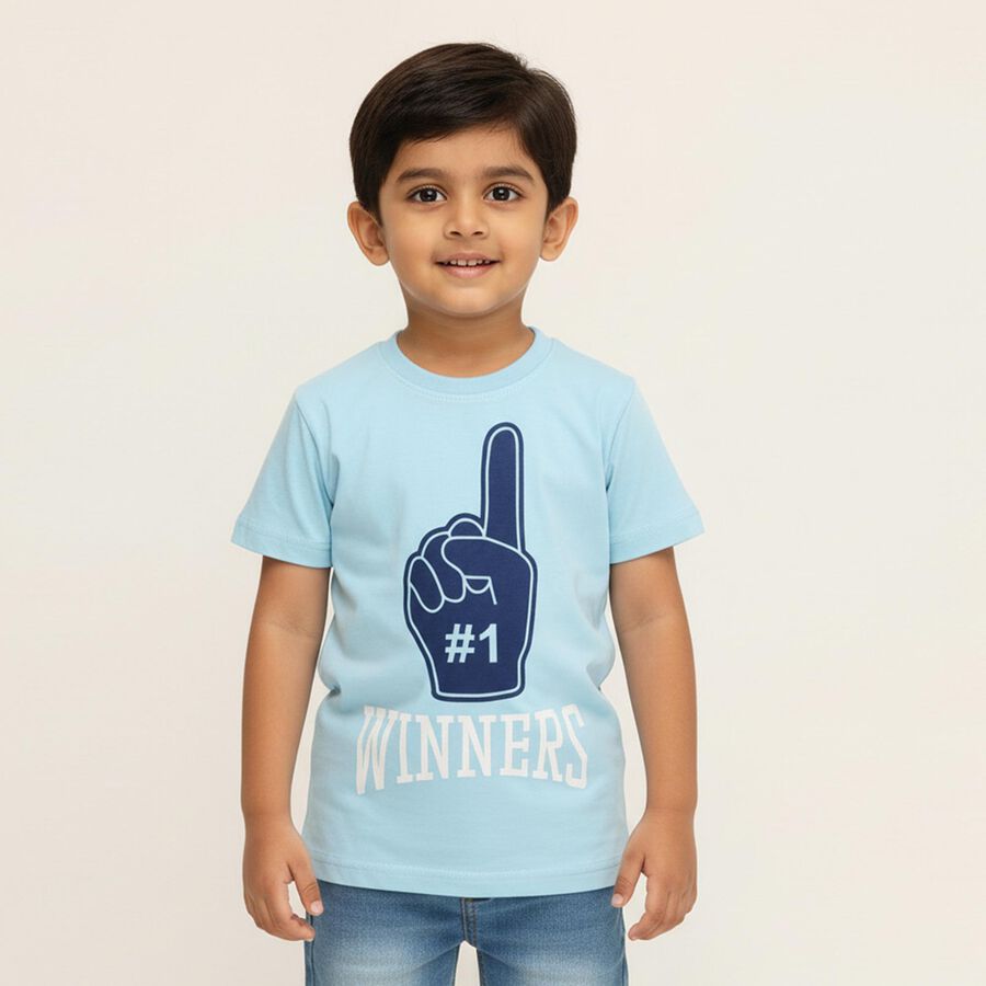 Boys Light Blue Crew Neck Casual T-Shirt, हल्का नीला, large image number null