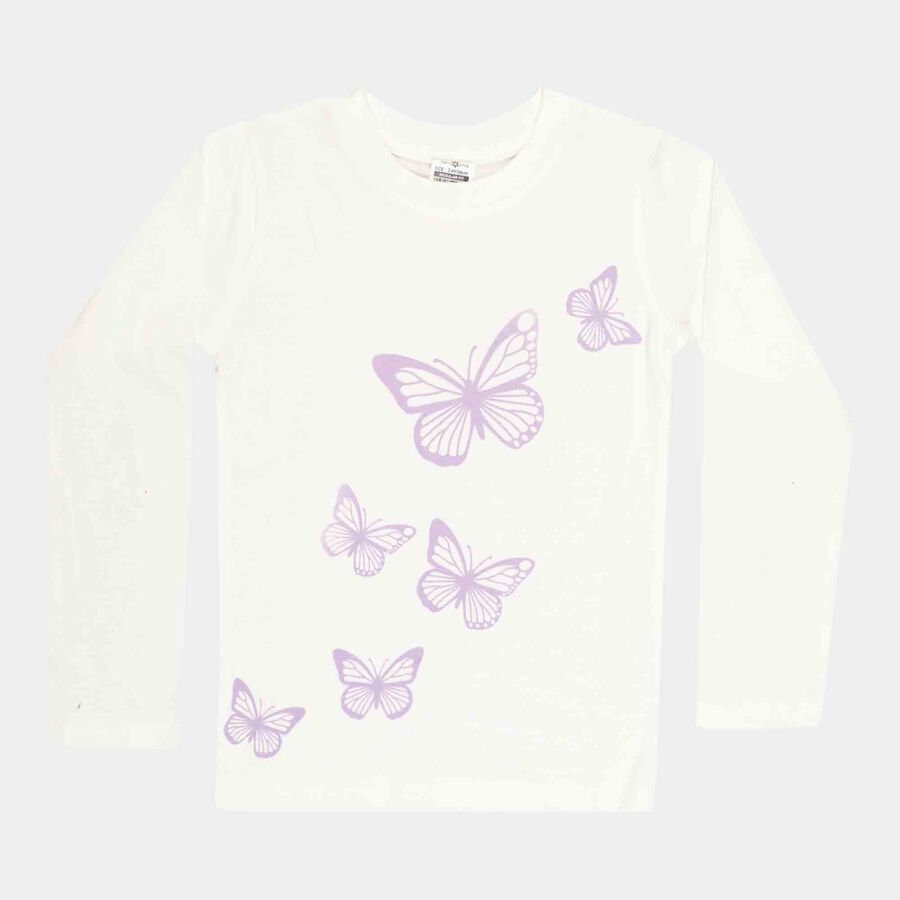 Girls Regular Round Neck Top, ऑफ व्हाइट, large image number null
