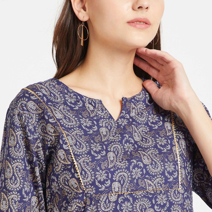 3/4Th Sleeves Straight Kurti, Navy Blue, large image number null