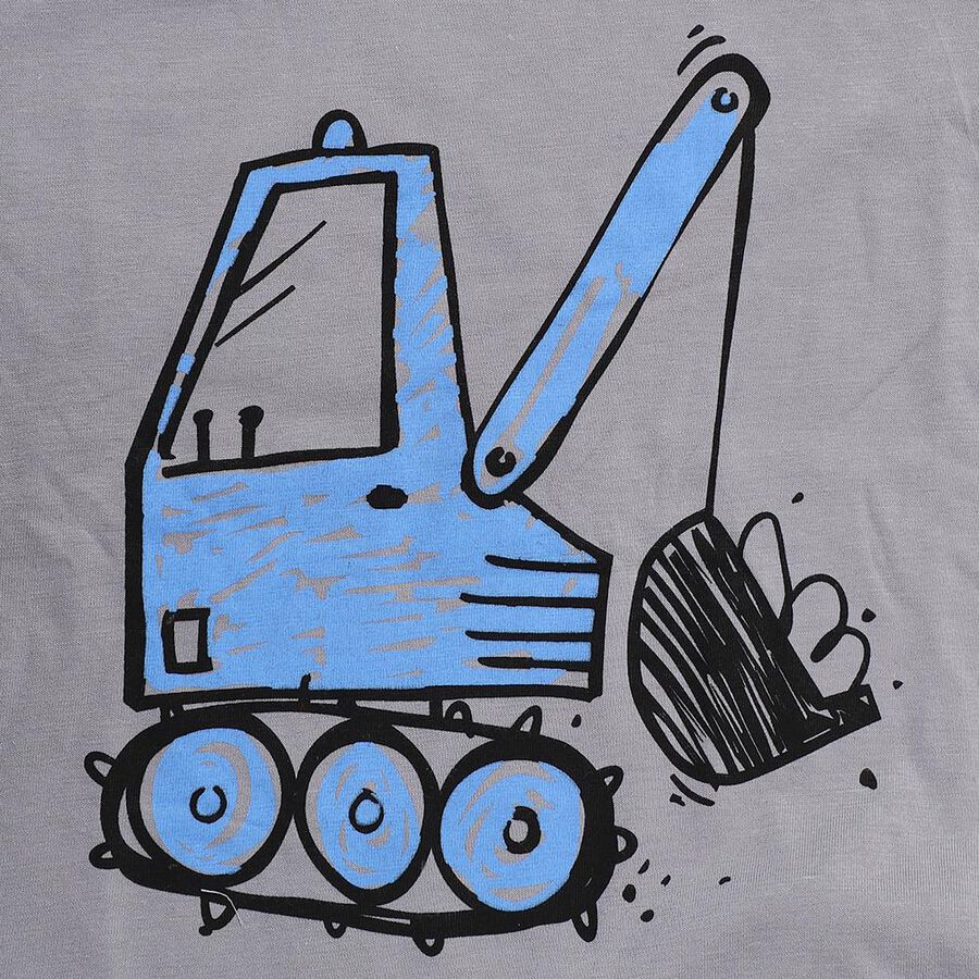 Boys Light Grey Round Neck Excavator Print Baba Suit, Light Grey, large