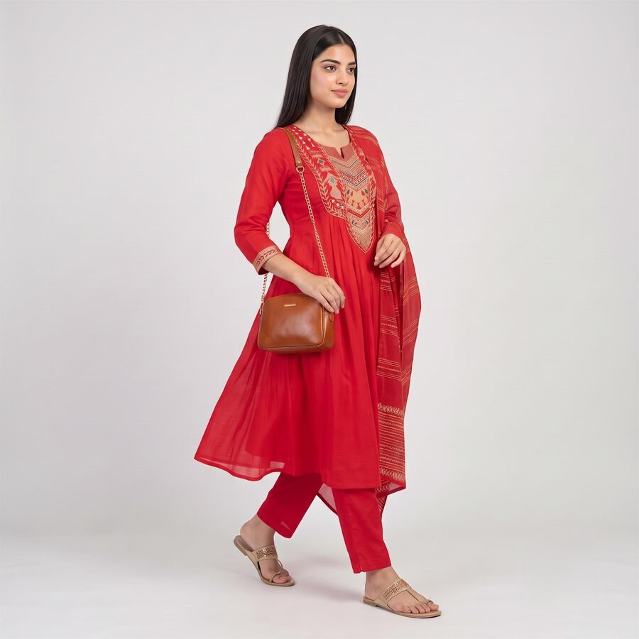Women's Fuchsia Notch Neck Embroidered Ethnic Set, Fuchsia, large