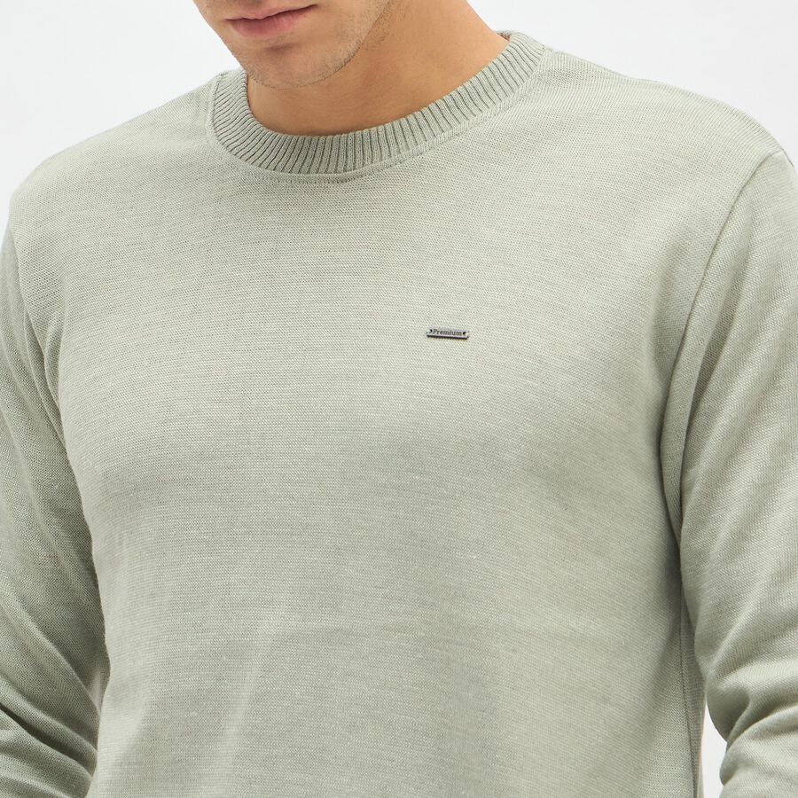 Men's Light Sage Green Crew Neck Casual Pullover, Light Green, large image number null
