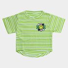 Girls Green Crew Neck Striped T-Shirt, हल्का हरा, small