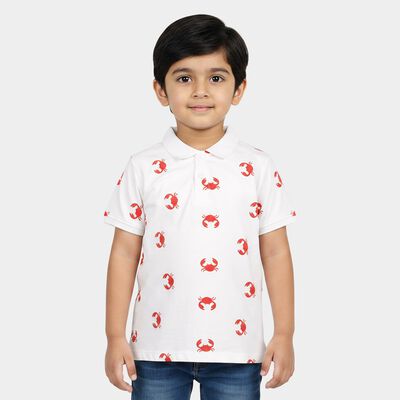 Boys White Cotton Round Neck Casual Boys T-Shirt