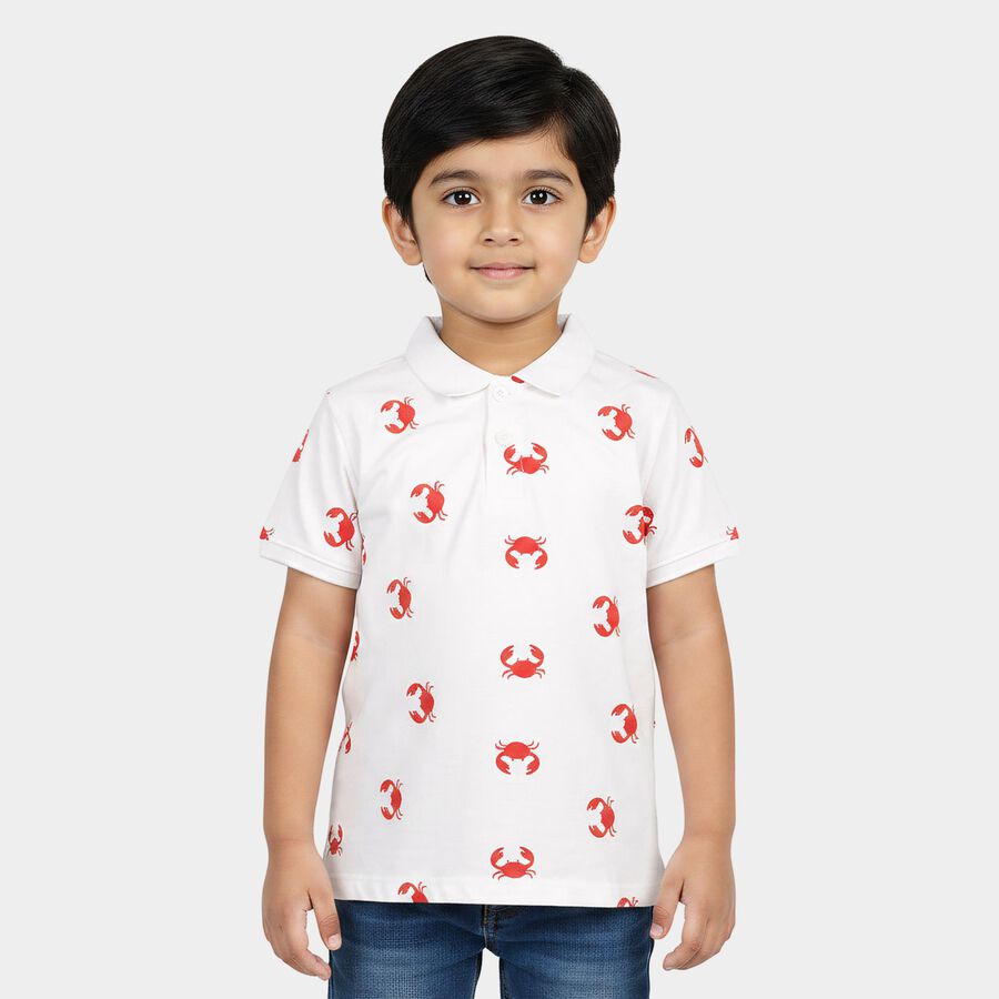 Boys White Cotton Round Neck Casual Boys T-Shirt, सफ़ेद, large