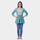 Women's Blue Round Neck Printed Kurti, Light Blue, small