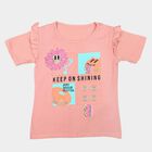 Girls Pink Cotton Round Neck Regular T-Shirt, Light Pink, small