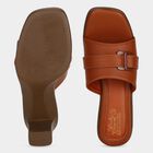 Women's Tan Slip-On Block Heel Sandals, Tan, small
