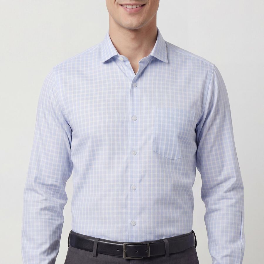 Men's Light Blue Spread Collar Classic Formal Shirt, Light Blue, large