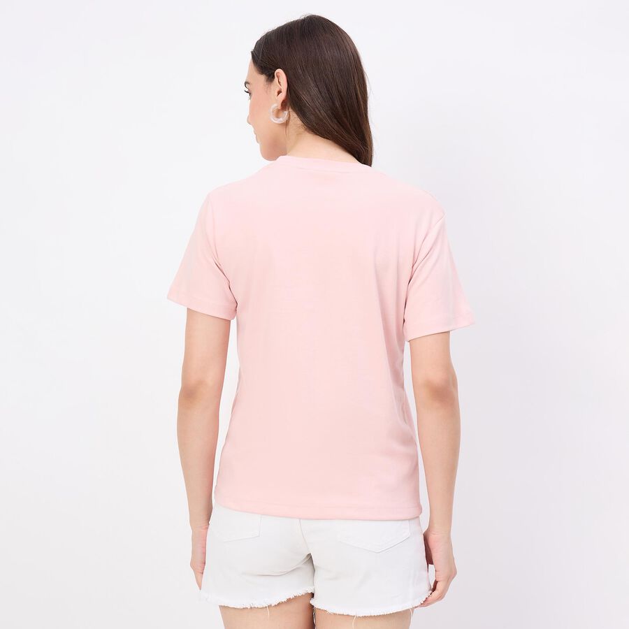 Women's Soft Rose Pink Round Neck Casual T-Shirt, Pink, large