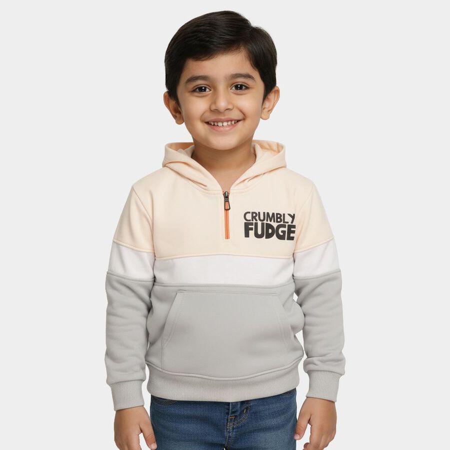 Boys Light Peach and Grey Hooded Neck Casual Sweatshirt, Peach, large image number null