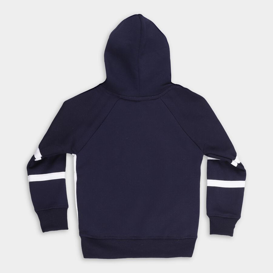 Boys Deep Midnight Navy Blue Hoodie Neck Graphic Sweatshirt, नेवी ब्लू, large image number null