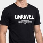 Men's Black Round Neck Regular Graphic Print T-Shirt, काला, small