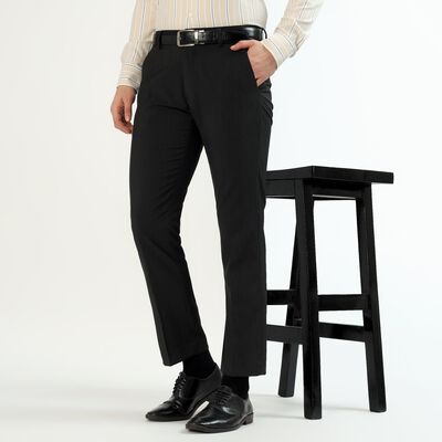 Men's Charcoal Black Slim Fit Pinstriped Formal Trousers