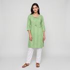 Women's Green Round Neck Tie-Up Printed Kurta, Light Green, small