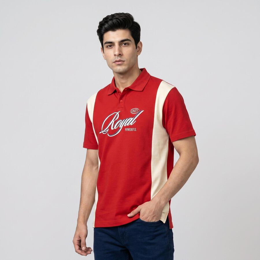 Men's Red Polo Neck Polo T-Shirt, Red, large
