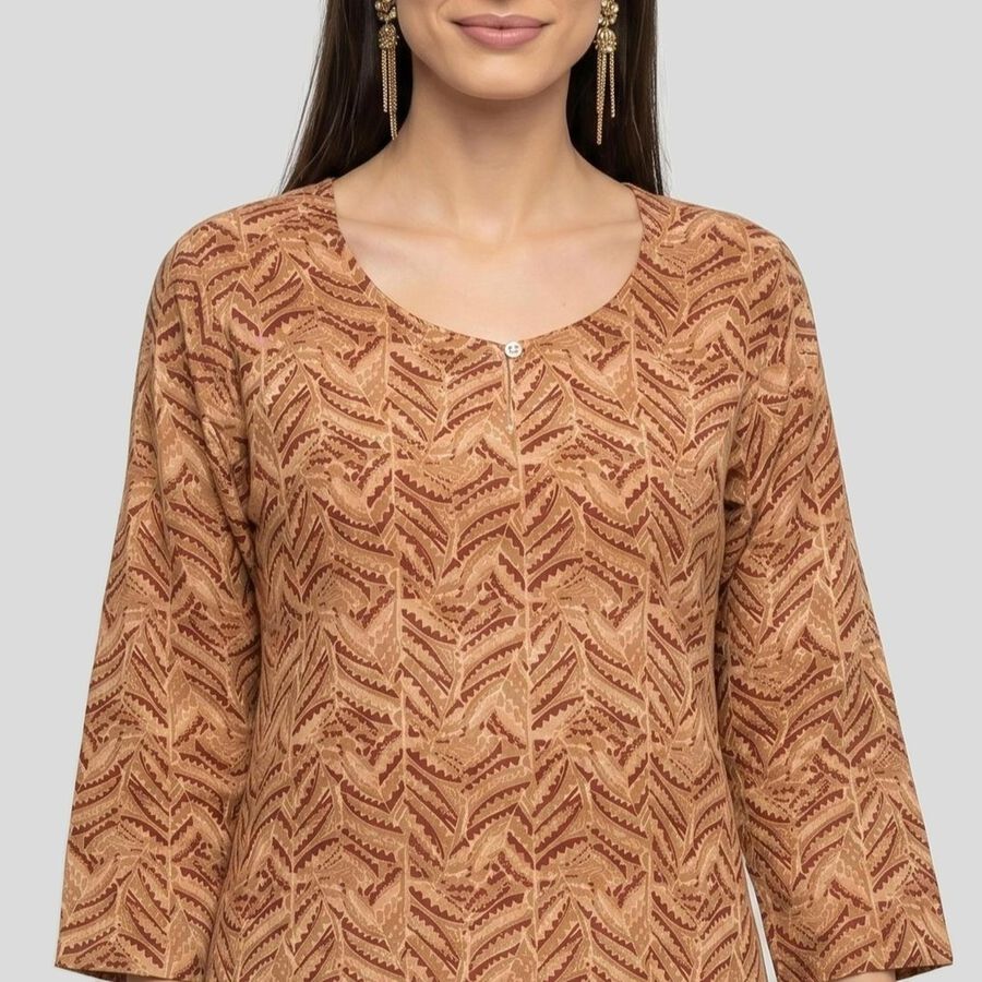 Women's Brown Solid Straight Kurta, भूरा, large