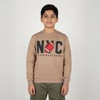 Boys Muted Beige Crew Neck Casual Sweatshirt, गहरा पीला, small image number null