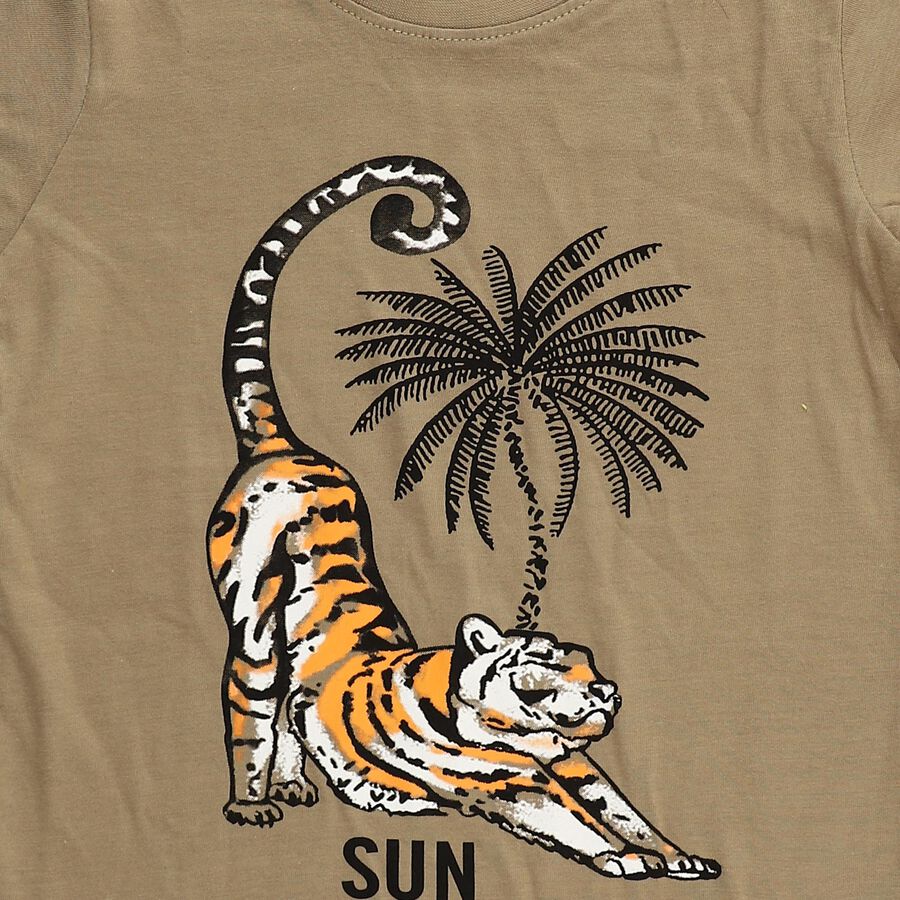 Boys Muted Olive Green Cotton Round Neck Casual T-Shirt, Olive, large