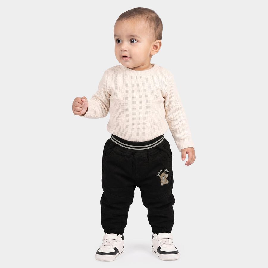 Infants' Black Regular Fit Jogger Trousers, काला, large