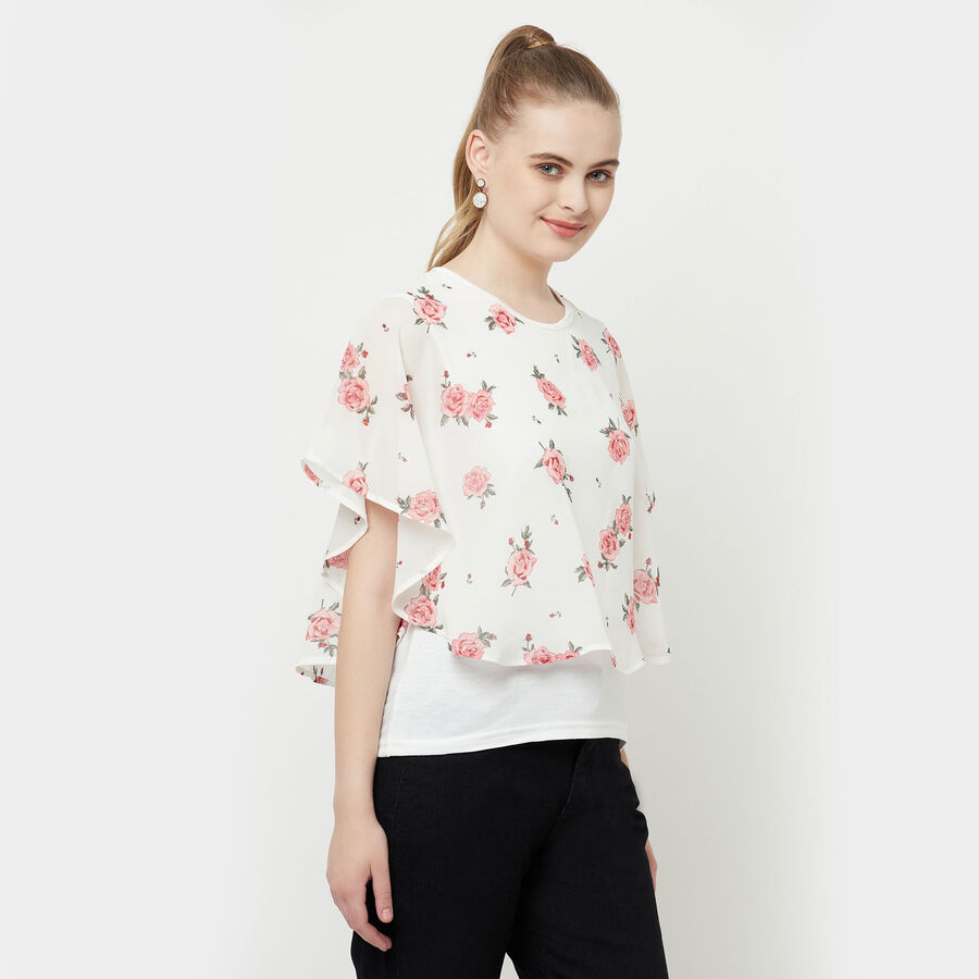 Printed Short Sleeve Top, White, large image number null