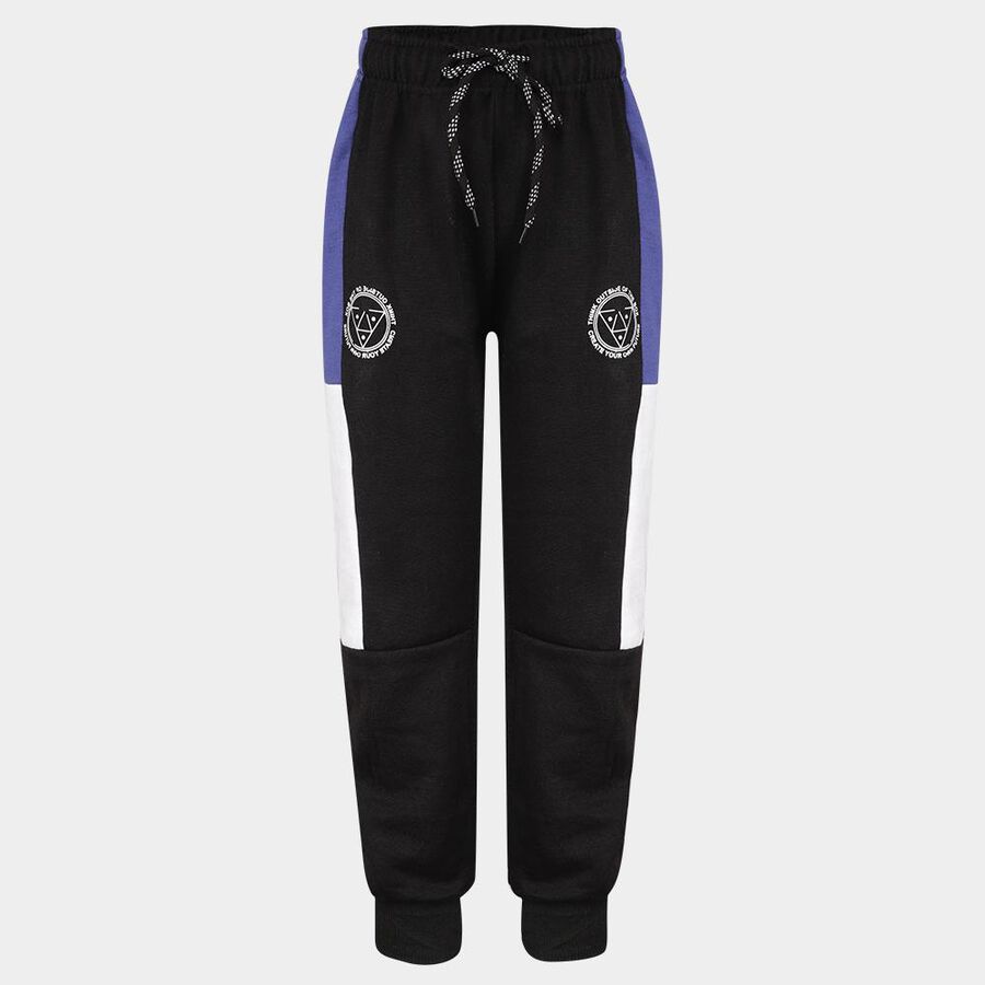 Boys' Black Color-Blocked Winter Pyjama, काला, large image number null