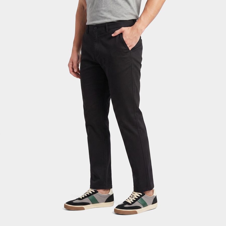 Men's Black Slim Fit Chino Trousers, काला, large